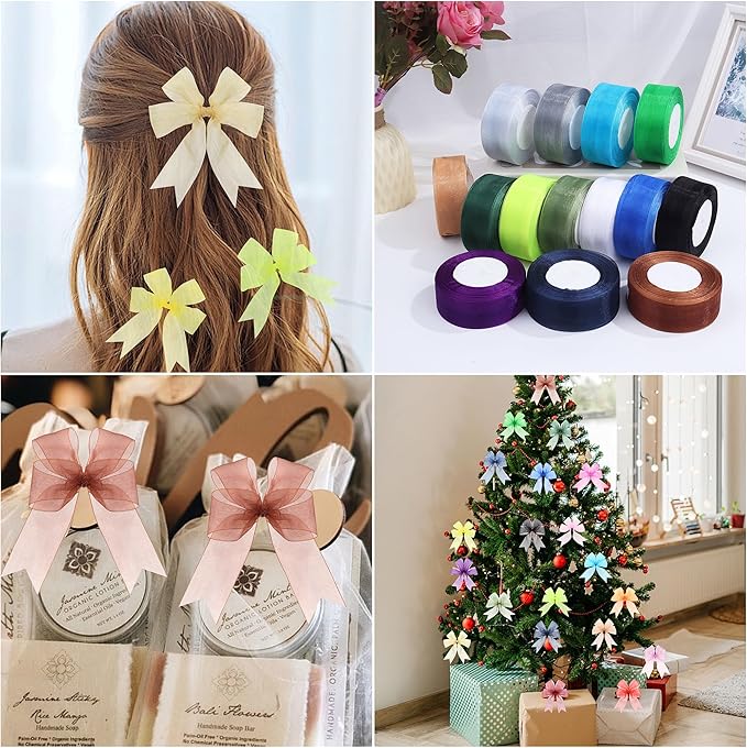 1-1/2 Inch x 50 Yards Sheer Organza Ribbon Chiffon Ribbon for Gift Wedding Flower Bouquet Wrapping Decorations Crafts (Fluorescent Green)