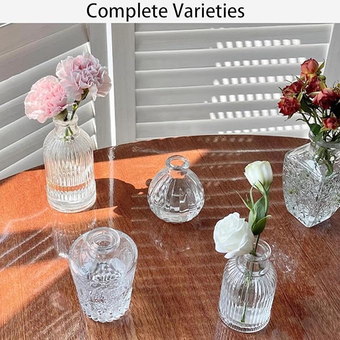 Glass Bud Vases, Set of 36 Thick Sturdy Crystal Clear Vases in Multiple Sizes and Shapes with Delicate Glossy Texture, for Wedding Home Decor Table Centerpieces Floral