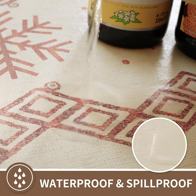 Rectangle Table Cloth,100% Waterproof Tablecloth Oil Proof Spill Proof Vinyl Table Cloth, Wipe Clean Plastic Table Cover for Dining, Camping, Indoor and Outdoor 54" x 84",Snowflake