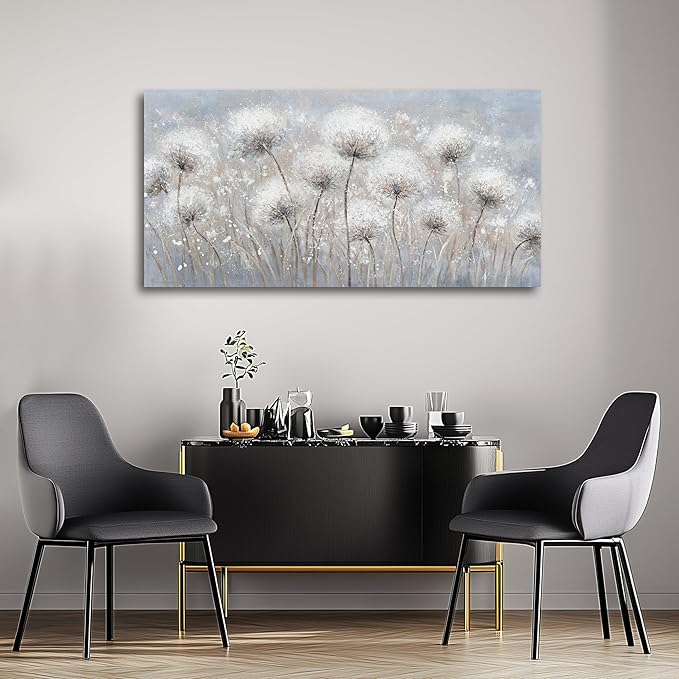 Belmrxne Large Dandelion Floral Wall White and Black Wall Decor Modern Aesthetic Artwork Trendy Canvas Painting for Living Room Bedroom Dining Room Office Home Decor 30x60 inch