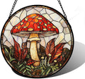 Stained Glass Window Hanging, Big Red Mushroom Suncatcher for Doors Home Sun Catchers Decoration and Christmas, Mother's Day Birthday Gifts for Women, Men, and Mom 11.8x11.8 in