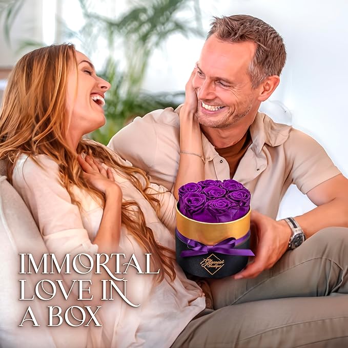 GLAMOUR BOUTIQUE Eternal Preserved Roses in a Box - Flowers Forever, Rose Forever in a Box for Wife, Birthday Gifts for Her, 7 Roses, Purple