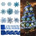 72Pcs Poinsettia Christmas Flowers with Ribbon - 9 Styles Glitter Artificial Poinsettia Christmas Ornaments for Wreath, Garland, Holiday Decor (Blue)