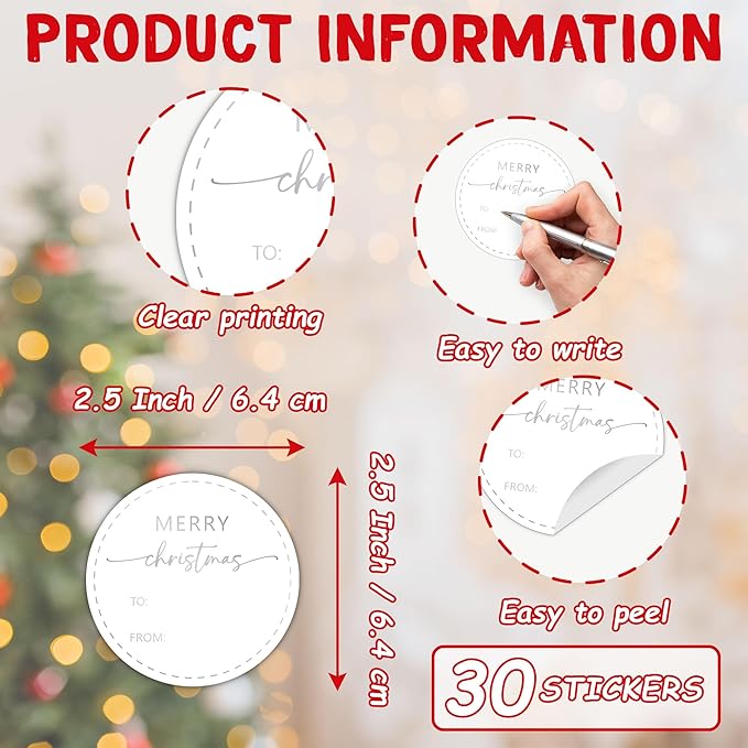 Silver Merry Christmas Gifts Tags Stickers, 30 Pcs Christmas Name Tags for Gifts, 2.5x2.5 Inch Holiday Presents Sticker Labels, Festive Chrismas Name Tag for Gift Wrapping Bags Classroom-D28