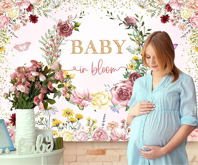 InMemory Baby in Bloom Backdrop Wildflower Baby Shower Decorations for Girl,Spring Wildflowers Baby in Bloom Baby Shower Banner Background Wild Floral BabyShower Party Supplies Photobooth Props 6x4ft