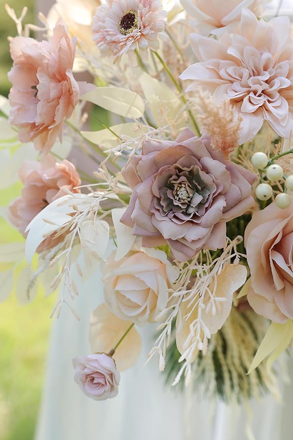 Artificial Flowers Nude Color Box Set for DIY Bridal Bouquets Wedding Shower Decorations Fake Floral Arrangements for Party Table Centerpieces Home Decor Indoor Outdoor
