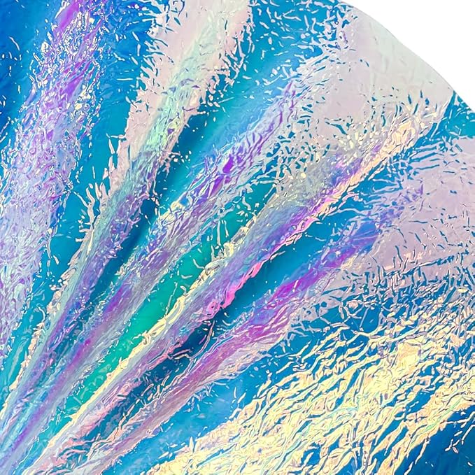 ONEART | Iridescent Transparent Embossed Vinyl Holographic Blue Clear PVC Vinyl Craft Fabric 16"×54" for Sewing DIY Projects-Scratch
