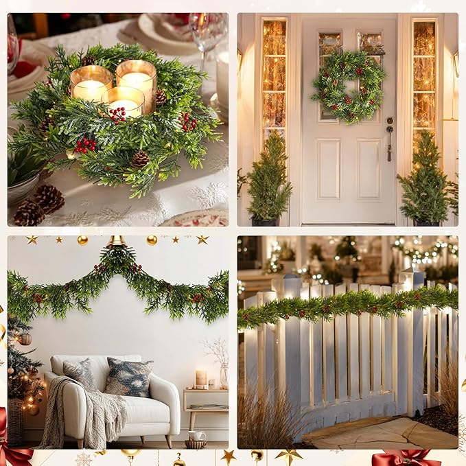 1PC 9FT Artificial Norfolk Pine Garlands, Real Touch Winter Christmas Garland, Green Artificial Greenery Garland for Table, Mantle, Wall, Indoor, Outdoor Christmas Decorations (1, 9FT)