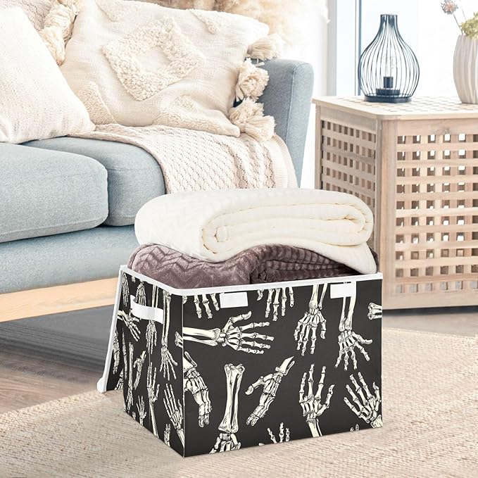 Halloween Baskets Collapsible Storage Bins with Lids, Skeleton Hands Halloween Storage Boxes Clothes Baskets for Organizing