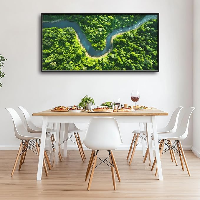 Framed Large Pictures Wall Art for Living Room, Forest River Landscape Oversized Wall Decor Nature Scenery Canvas Print Painting Extra Large Framed Artwork for Bedroom Office 60"x30"