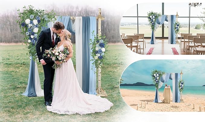Ting's time Artificial Wedding Arch Flowers Kit (Set of 5)-2Pcs Floral Swag Arrangement 3Pcs Fabric Drap for Wedding Ceremony Reception Backdrop Decoration Blue