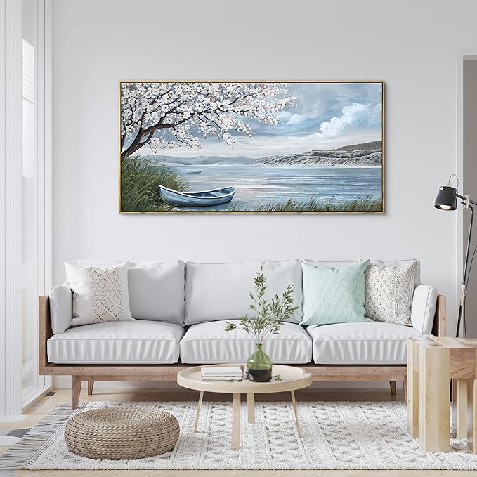 KLAKLA Large Canvas Art Plum Blossom Lake White Wall Decor Living Room Bedroom Picture Over Bed Framed Artwork for Wall Modern Canvas Paintings Office 20x40 Inches