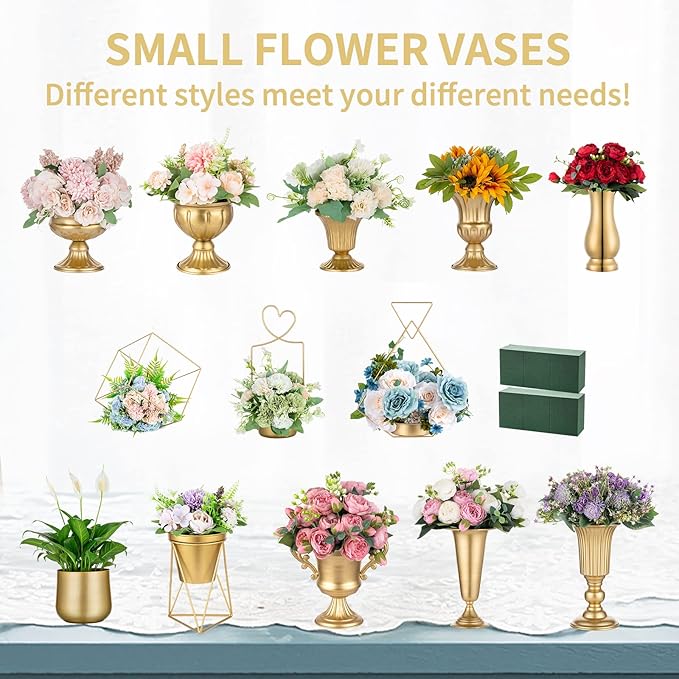 Nuptio Pcs of 2 Mini Sized Metal Urn Planter Elegant Wedding Centerpieces Vase for Wedding Party Decoration, 12.6cm/4.96" Tall Trumpet Vase Flower Holder for Anniversary Ceremony