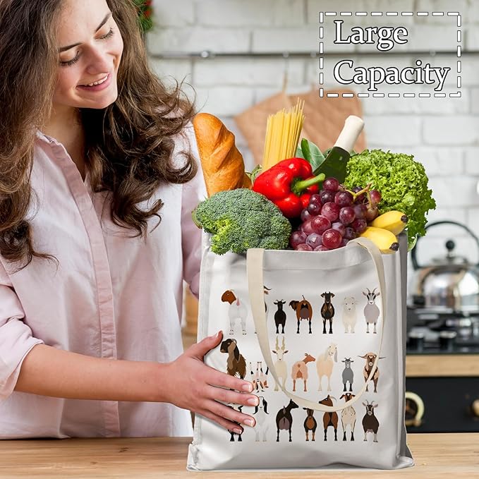 Canvas Tote Bag - Breeds of Goats Tote for Women, Animal Lover's Gift, Funny Goat Gift, Reusable Shopping Bag