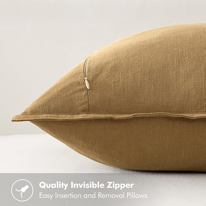MIULEE Decorative Linen Pillow Covers 18x18 Inch Mustard Yellow Boho Farmhouse Neutral Couch Throw Pillows for Bed Pack of 2 Accent Modern Pillowcase Summer Sofa Livingroom Home Decor