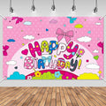 3x5ft Cartoon Bow Birthday Backdrop, Happy Birthday Decoration Background, Cute Pink Theme Party Supplies Outdoor Indoor Photo Banner