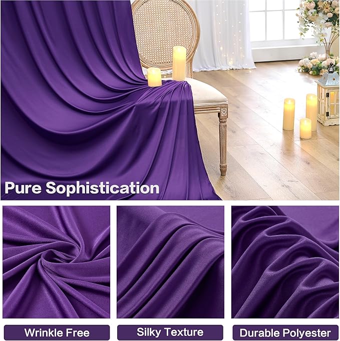 PartyVillage 20ft×15ft Deep Purple Backdrop Curtain for Wedding Parties, 4 Panels Wrinkle Free 15 FT Long Polyester Photo Backdrop Drapes Back Drop Cloth for Birthday Photography Background