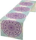 Boho Mandala Table Runner, Purple Blue Bohemian Floral Table Decor Runner for Kitchen Dining Indoor Outdoor Party Decoration, 13x108 Inch