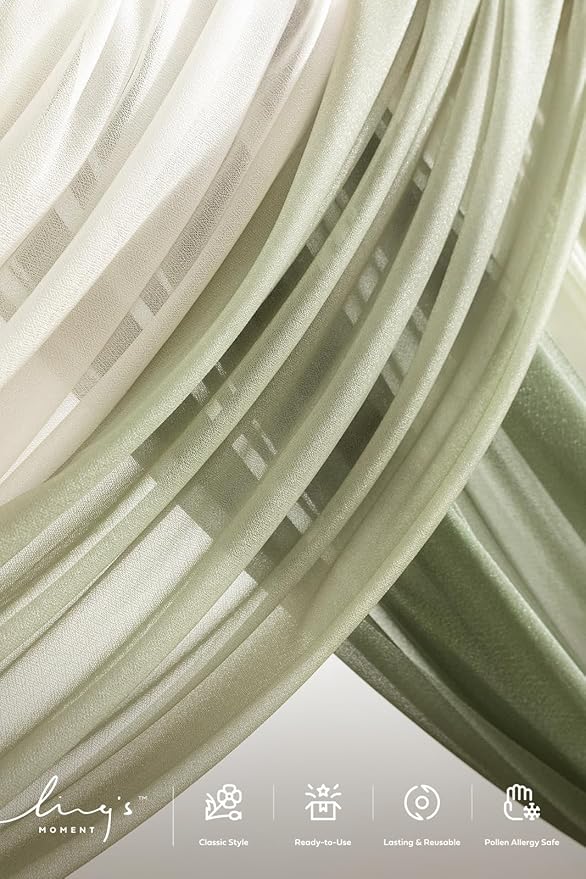 Ling's moment Wedding Arch Flowers with Drapes Kit-Pack of 5, 2pcs Flower Arrangements 3pcs Sheer Hanging Drapes Ceremony Arbor Backdrop Artificial Rose Floral Decor, White & Sage