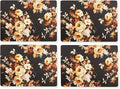 MACKENZIE-CHILDS Set of 4 Cork-Back Placemats, Hard-Finish Table Mats, Mocha Wild Rose