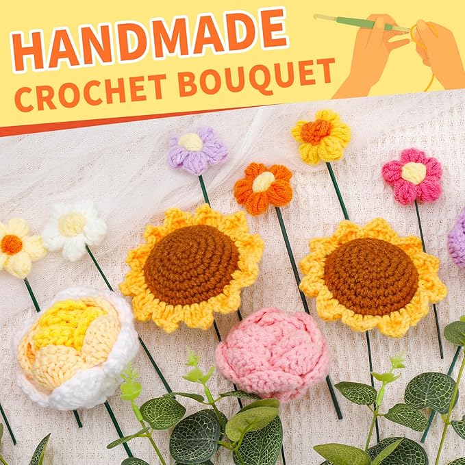 Crochet Flower Bouquet Crochet Flowers, Crochet Flower Bouquet Sunflower, Handmade Crochet Bouquet for Graduation, Birthday Gifts for Women