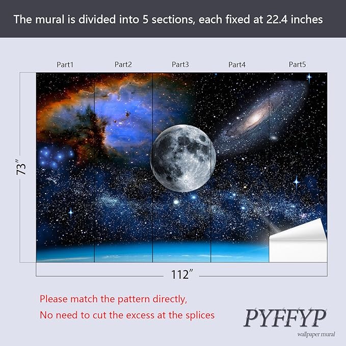 PYFFYP- Galaxy Wallpaper Blue Planet Wall murals for Ceiling (Not Peel and Stick)