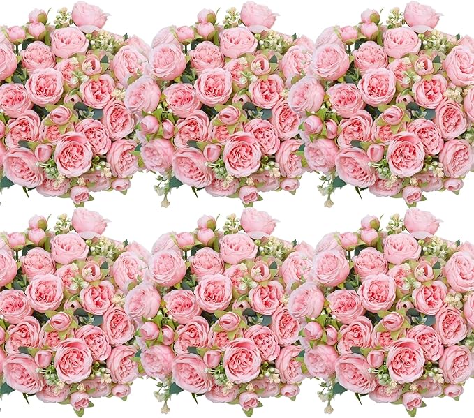 6 Pcs Peonies Artificial Flowers Bulk, Light Pink Silk Peonies Fake Bouquet for Floral Centerpieces, Realistic Faux Peony Flower for Flower Arrangements Wedding Decoration vase