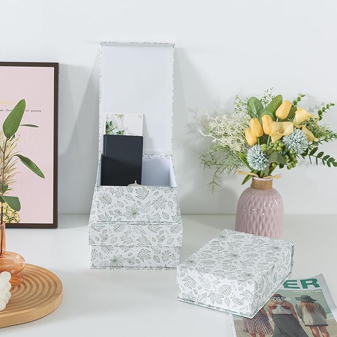 Soul & Lane Decorative Cardboard Storage Boxes, Set of 3 Light Green Floral Pattern Keepsake Boxes with Magnetic Closure, Nesting Memory Storage for Organizing and Home Décor, Blossom Harmony