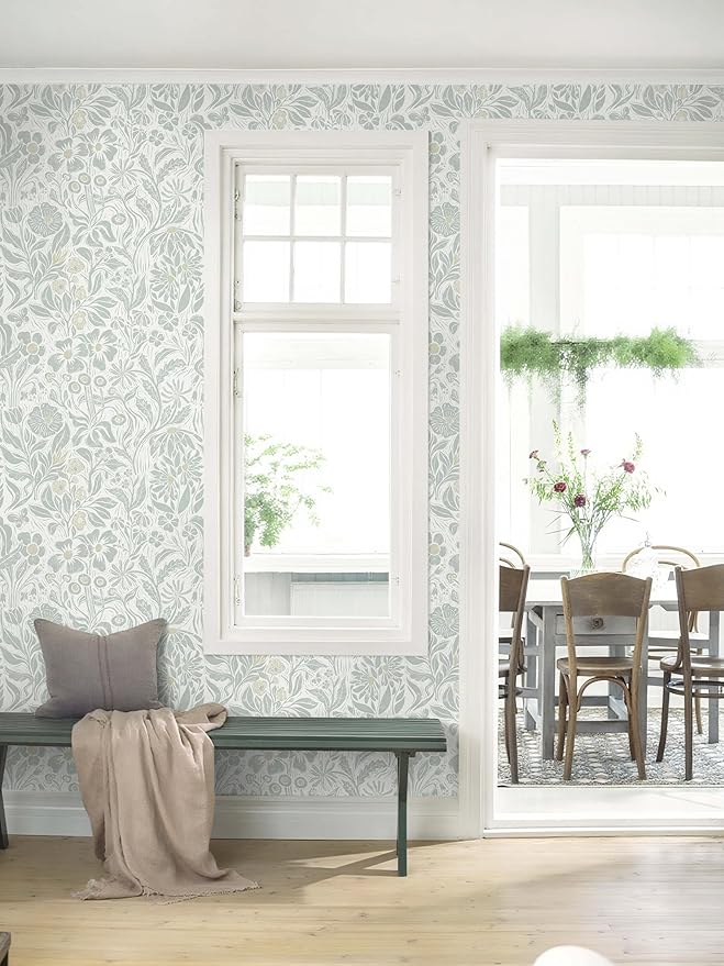 Heroad Contact Paper Floral Peel and Stick Wallpaper Green Botanical Wallpaper Self-Adhesive Removable Stick on Wall Paper for Cabinets Drawers Waterproof Bedroom Wall Decor Vinyl Roll 17.3''x393''