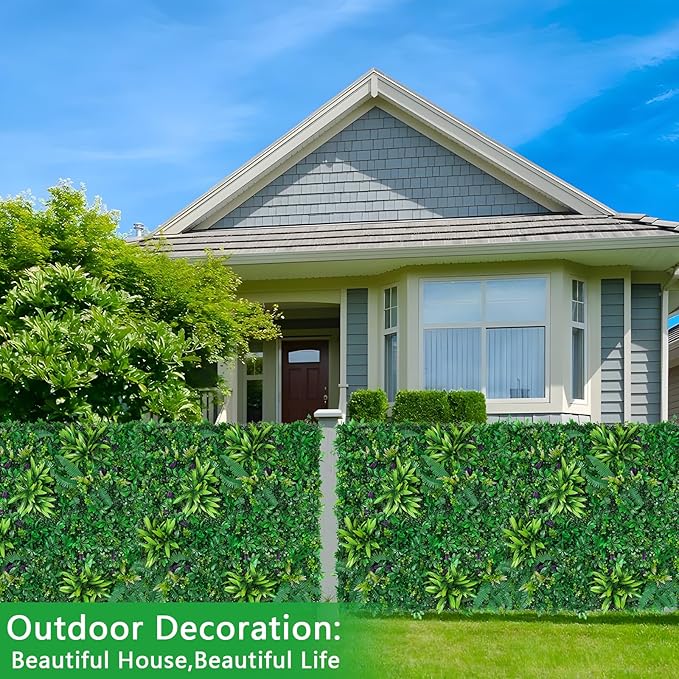 Grass Wall Panels Set of 6, Artificial Hedge Panels Greenery Wall, UV Protected Faux Grass Backdrop Privacy Fence Screen, Greenery Wall for Outdoor Indoor Garden Birthday Wedding Decor