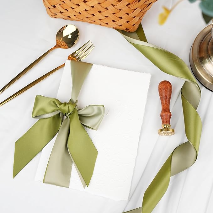 Sage Green Satin Ribbon - 1.5 Inch Double Face, 6 Rolls, 30 Yards - Perfect for Weddings, Crafts, Gift Wrapping & Hair Bows
