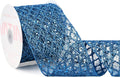 VATIN 4" Blue Christmas Ribbon, Blue Glitter Mesh Diamond Web Sequin Dots Wired Christmas Ribbon for Gift Wrapping Bow Making Wreath Supply-10 Yards