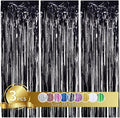 TONIFUL 3Pcs Black Door Streamers,Black Photo Booth Backdrop Metallic Streamers Foil Fringe Curtains for Halloween,Birthday,Christmas,New Year,Bachelorette,Graduation Party Decor(9.9ft x 8.2ft)