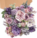 Artificial Flowers Combo Box Set Purple Fake Roses Silk Flowers with Stems for DIY Wedding Bridal Bouquets,Floral Arrangement,Table Centerpieces,Baby Shower,Home Decorations