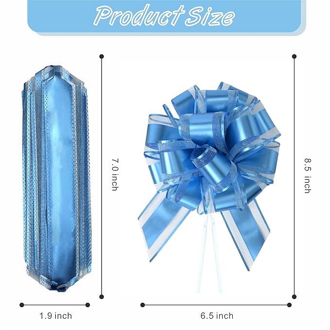 10-Pack Turquoise Blue Pull Bows for Gift Wrapping - 6 Inch Reusable Ribbon Bows, Large Instant Floral Decor Bows for Wedding, Christmas, Birthday Decor, Gift Basket & Party Decorations