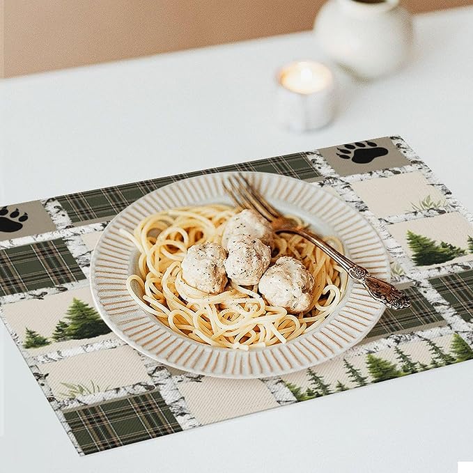 Forest Bear Moose Place Mats Set of 4 Pine Tree Wild Animal Kitchen Dining Table Mat for Indoor Outdoor Decorations 12 X 18 Inch 4 PCS, Style-19