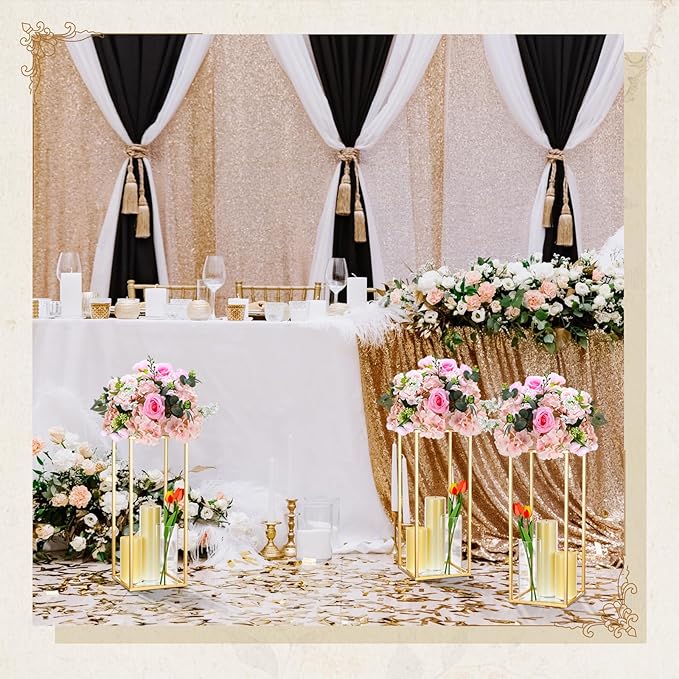Sieral 6 Sets Wedding Clear Acrylic Flower Vase Include 6 Pcs Centerpieces Flowers Stand 18 Pcs Clear Glass Candle Holders Cylinder Vases, Flower Vases for Table Centerpiece Wedding Home Decor