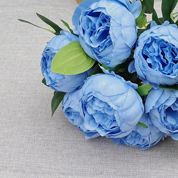 FagusHome 25 Pcs Silk Peony Artificial Flower Heads 4 inch Fake Peony Flowers Heads with Stems Artificial Peony Flower Heads in Bulk Wholesale for Wedding Home Decor (Light Blue)