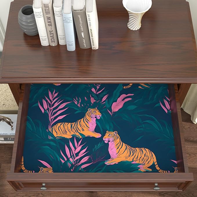 Tropical Contact Paper Tiger Wallpaper Peel and Stick Vintage Animal Wall Paper for Bedroom Bathroom Drawer Counter Cabinet Renter Friendly 17.5 x 78.5In