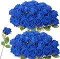 52 PCS Royal Blue Roses, Faux Blue Rose Bouquet, Silk Rose with Stems for Wedding Flowers Decoration, Valentines Day Mothers Day, Wedding Decoration