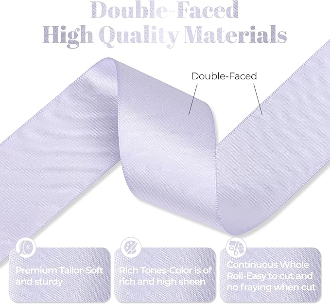 Lilac Mist Satin Ribbon, Double Faced 1-1/2 Inch X 50 Yards Lilac Mist Ribbon, Premium Satin Ribbon for Gift Wrapping, Crafts, Hair Bow Making, Sewing, Flower Bouquet, Wedding Party Decor
