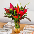 BloomsyBox: Tropical Bouquet Treasure with Bright Heliconias, Red Ginger and Tropical Greener | Fresh Cut Flowers, Hand-Tied, Farm Fresh Flowers Bouquet | Perfect for any special occasion | No Vase
