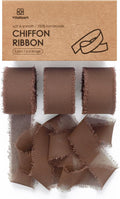 Vitalizart Brown Chiffon Silk Ribbon 1" x 21 Yd Fringe Fabric Package (3 Rolls * 7 Yd) for Wedding Invitations Bridal Bouquets Decorations Gifts Wrapping & Bow Making