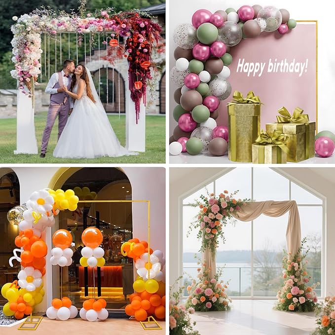 8.2FT Gold Metal Wedding Arches for Ceremony Square Balloon Arch Stand Rectangular Backdrop Stand for Anniversary Birthday Party Bridal Shower Home Indoor Outdoor Decoration