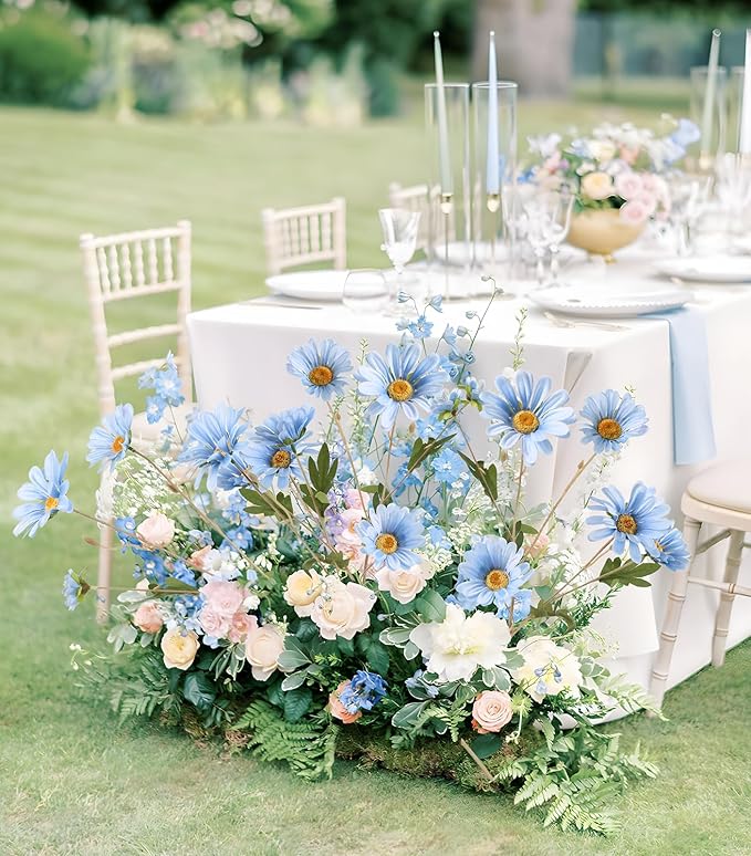 Light Blue 6Pcs Artificial Daisy Flowers 36 Heads 29.52” Long Stem Fake Wild Flowers for Room Home Decor Bath Party Wedding Garden Tall Vase Arrangement(Light Blue)
