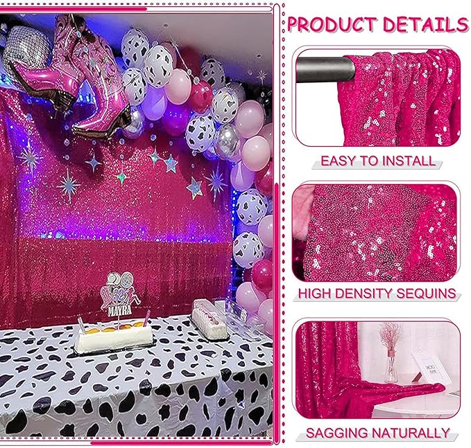 Hot Pink Sequin Backdrop Curtain 2FTx8FT 4 Panels Glitter Metallic Background Drapes for Wedding Baby Shower Birthday Parties Photography
