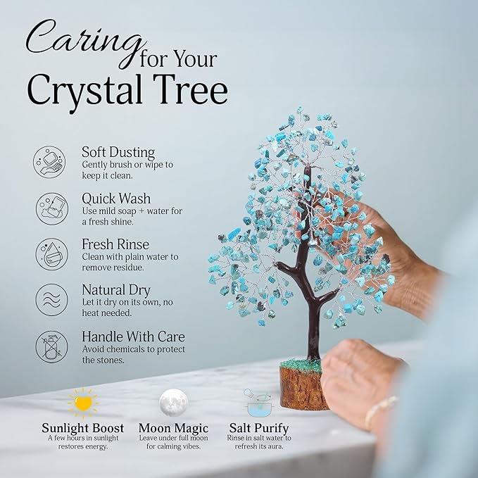 FASHIONZAADI Turquoise Crystal Tree, Gemstone Tree Home and Office Decor, Good Luck Gifts, Crystals Decor, Housewarming Gifts