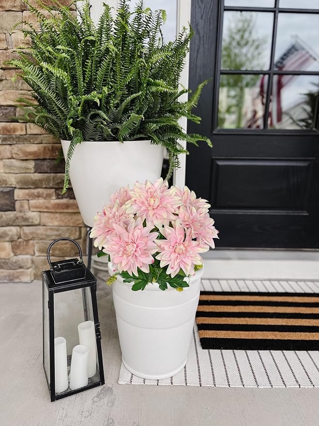 Hollyone 15.7" Pink Artificial Dahlia Flowers Bush 7 Heads Silk Fake Dahlias Flowers with Stems Wedding Bouquets Faux Dahlia Flowers Arrangements for Outdoor Indoor DIY Table Centerpieces Home Decor
