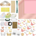 260Pcs Flower Bouquet Wrapping Paper Kit, 60 Sheets Pink Waterproof Paper, 36 Butterflies, 8 Crowns, 1 Headband, 4 Ribbons, 15 Cards, 100 Diamond Pins, 30 Floral Wire, 3 Stickers, 3 Tapes (Pink)
