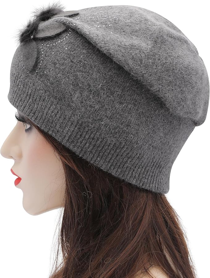 ZLYC Women Floral Slouchy Beanie Hat Double Layer Winter Knit Skull Cap
